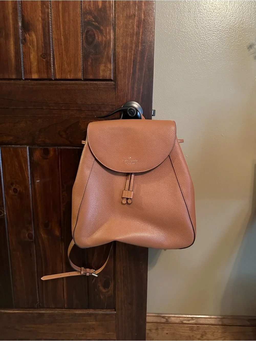 kate spade Tan Pebbled Leather Backpack with Gold Accent
